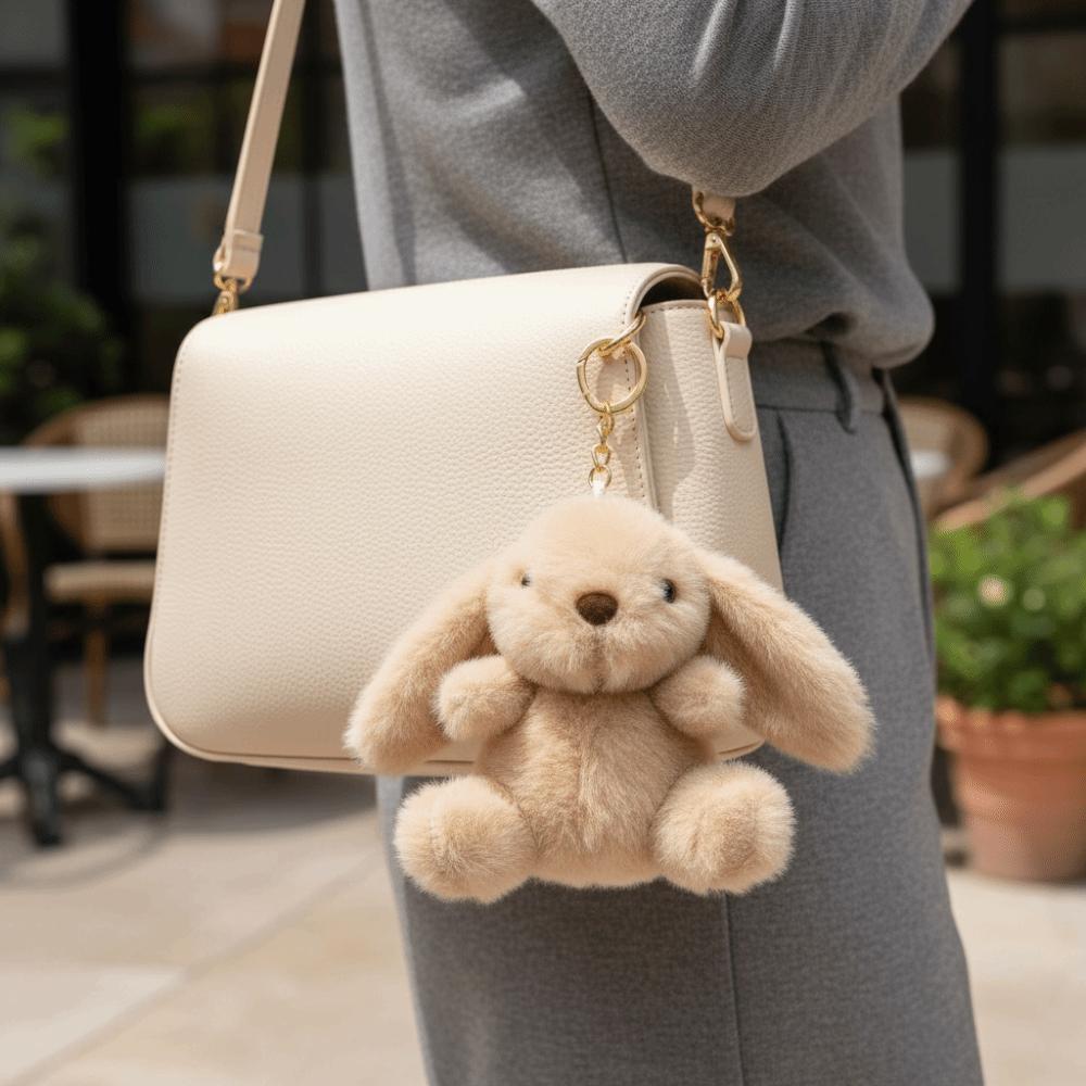 Fluffy Soft Rabbit Plush Pendant Metal Ring Rabbit Plush Key Ring Rabbit Fur Keychains  Women Girls