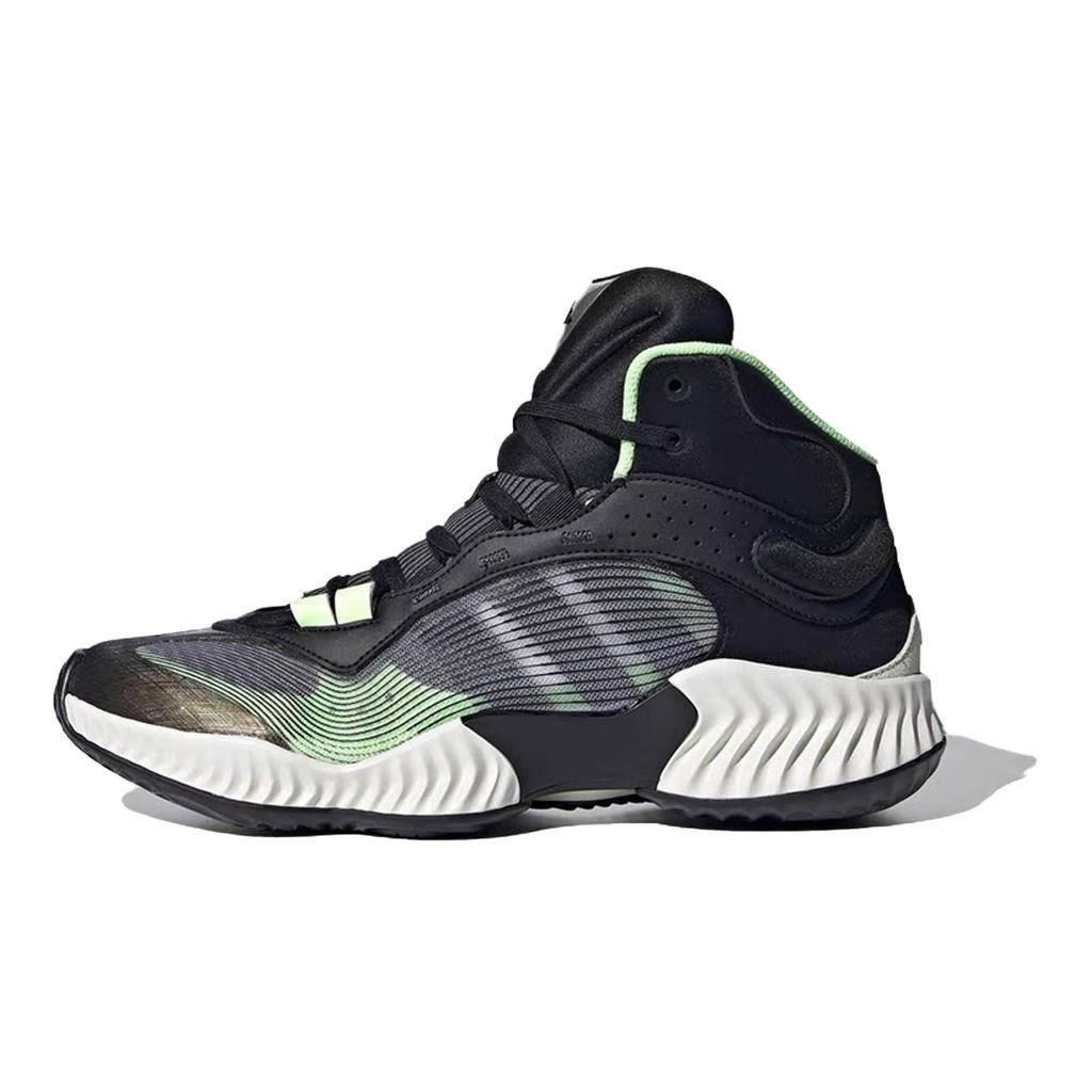 adidas Prodyšné Střední Pohodlné Trendy Tlumení Nárazů Protiskluzové Basketbalové Boty Pánské Tenisky Černá Bílá Zelená JH8079