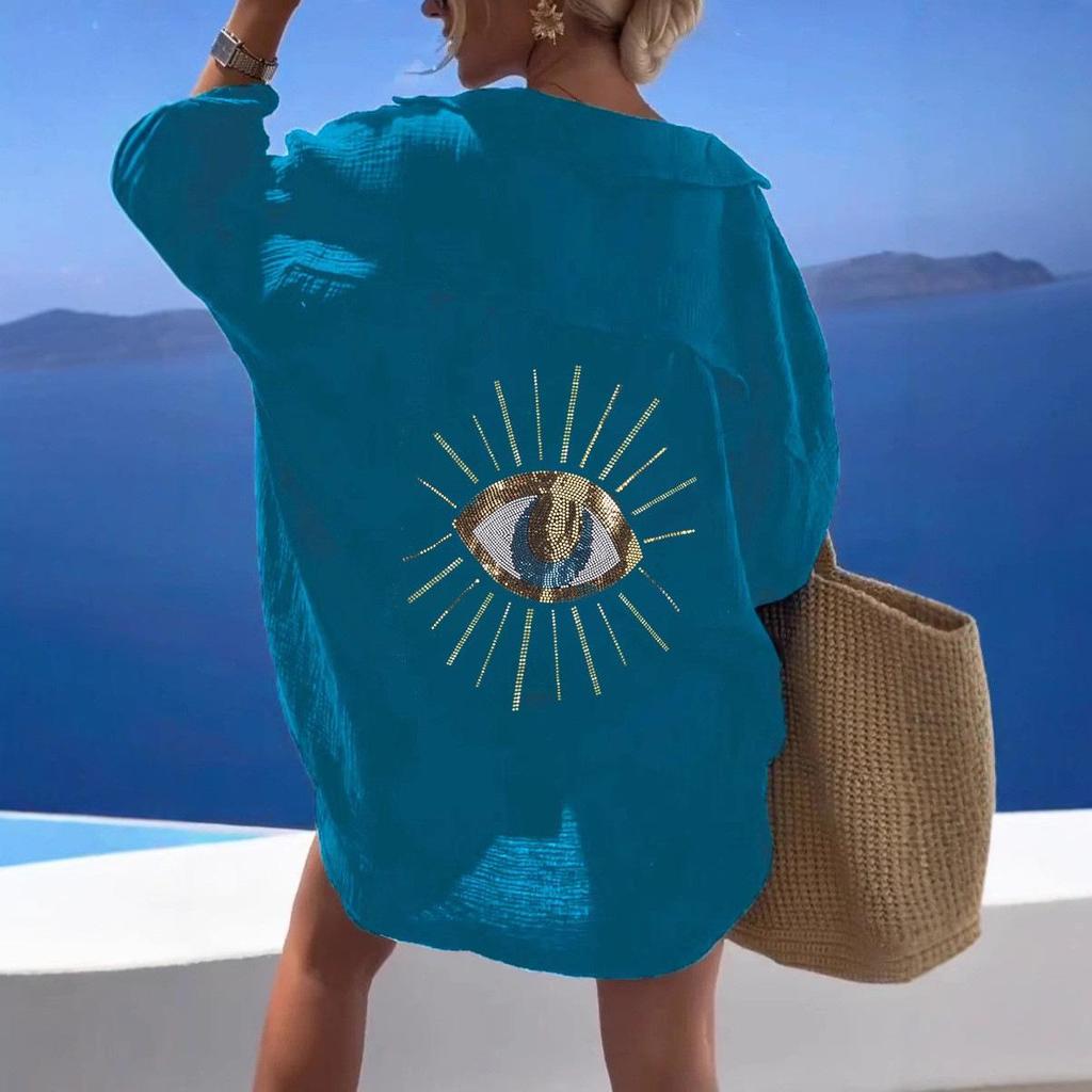 European and American Women's Plus Size Turn-Down Collar Casual Long-Sleeve Shirt for Autumn and Winter.