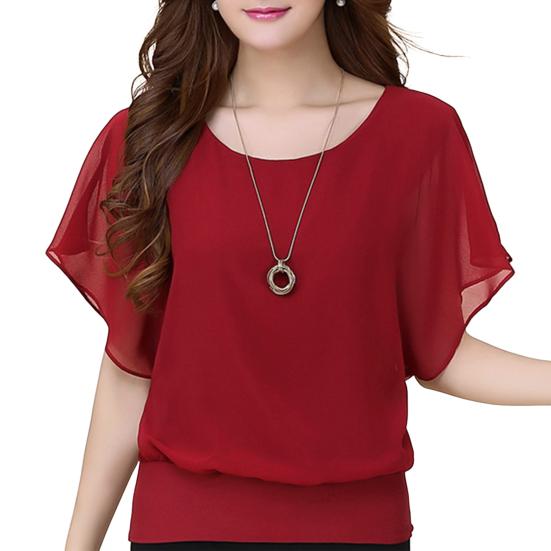 Damen Sommer Tops O-Ausschnitt Kurzarm Chiffon Tops Lockere Passform Einfarbig Dünne Pullover Tops Lässige Büroarbeitsoberteile