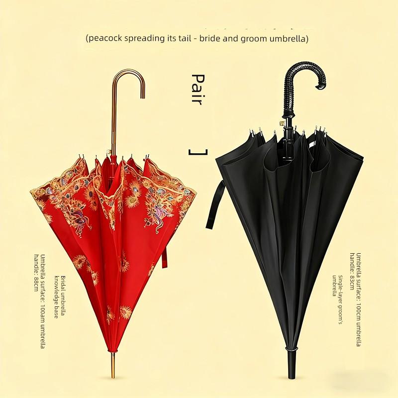 Wedding Red Umbrella Sunny and Rainy Dual-Use Chinese Wedding Lace Umbrella Out Bride Wedding Wedding Umbrella Wedding Supplies