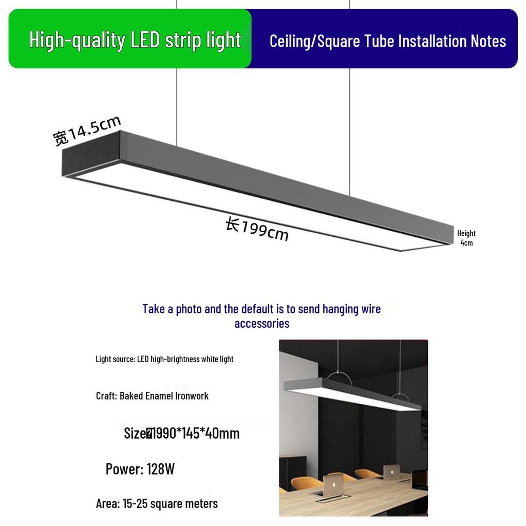 LED Square Tube Pendant Light for Office, Supermarket, Barber Shop