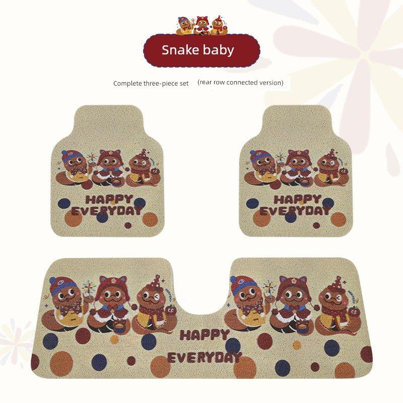 Floor Mats, Cute Cartoon Style, New Model, Anti-Dirt, Easy to Clean, Wear-Resistant, Integrated Rear Seat, Girls' Silk Loop Carpet-Style Floor Mats