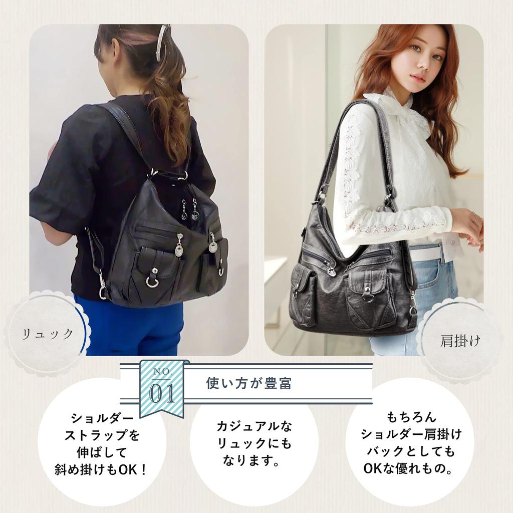 Tochikochi Shoulder Bag for Crossbody Tote Large Casual Backpack [TochiKochi] Women, Bag, Canvas, Capacity, Lightweight, (Gray)