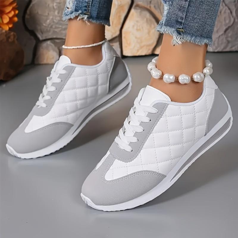 Modne damskie lekkie, codzienne trampki retro - cztery pory roku, sznurowane, oddychająca tkanina z obiciem ze sztucznej skóry, odpowiednie do uprawiania sportu