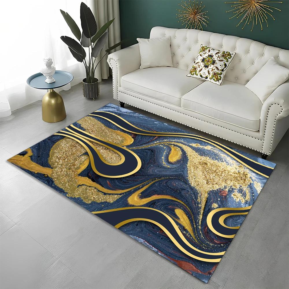 3D Colour Splendid Gold Nordic Marble Carpet Rug for Home Living Room Bedroom Sofa Doormat Decor,kid Area Rug Non-slip Floor Mat