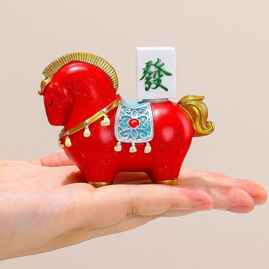 1/4Pcs Cartoon Horse Figurine with Gift Bag Box Bring Good Luck Fortune Chinese Style Pony Statue Home Office Desktop Feng Shui Decoration Ornament