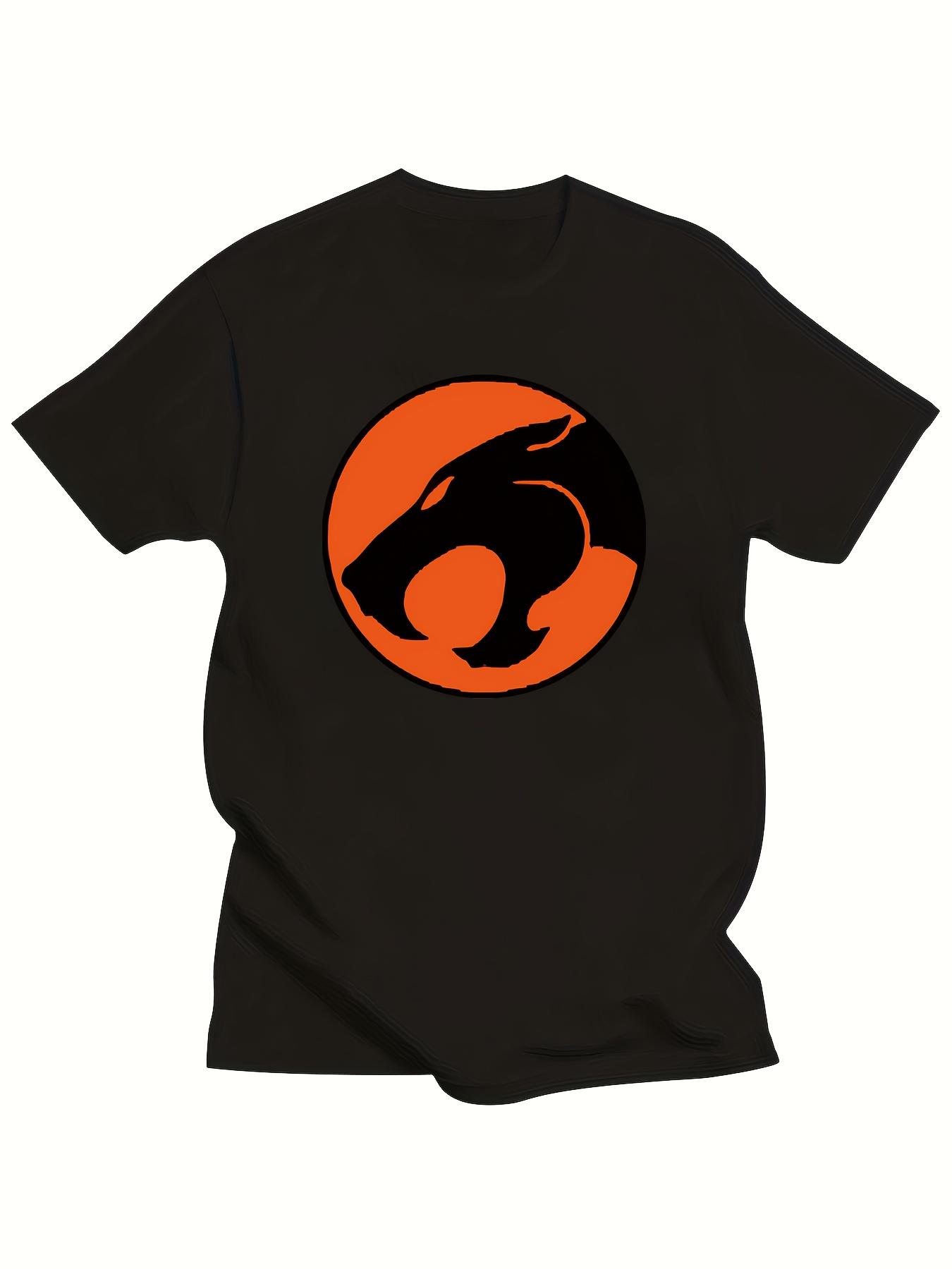 

Men s Heavy Cotton T-shirt with Retro Pattern of Raycat, Black and Orange S-4XL Size, Casual Shirt for Adults and Teenagers 4XL