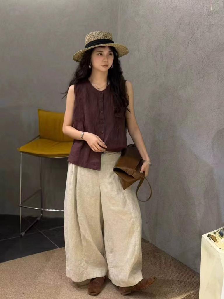 Johnature Retro Artistic Sleeveless Shirt For Women Summer Loose Casual Versatile Tops For Women