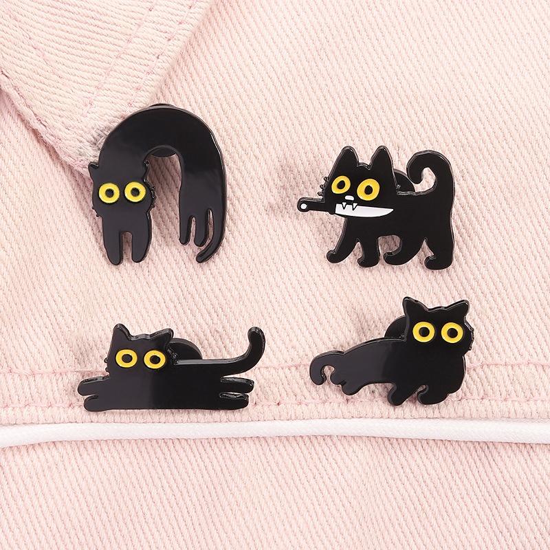 Japanese Cartoon Black Cat Series Alloy Brooch Metal Badge Lapel Pins Badges On Backpack Pines