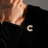 Coat Brooch Accessory Retro Style Letter C-Shape with Rhinestones Imitation
