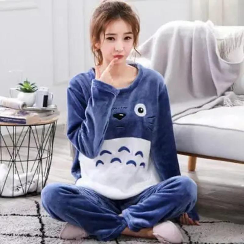 Unisex Flanel Gecelik Yeni Kadın Erkek Kış Sıcak Polar Çiftler Pijama Takımı Aşıklar Gecelik Sevimli Karikatür Pijama Ev Giyim