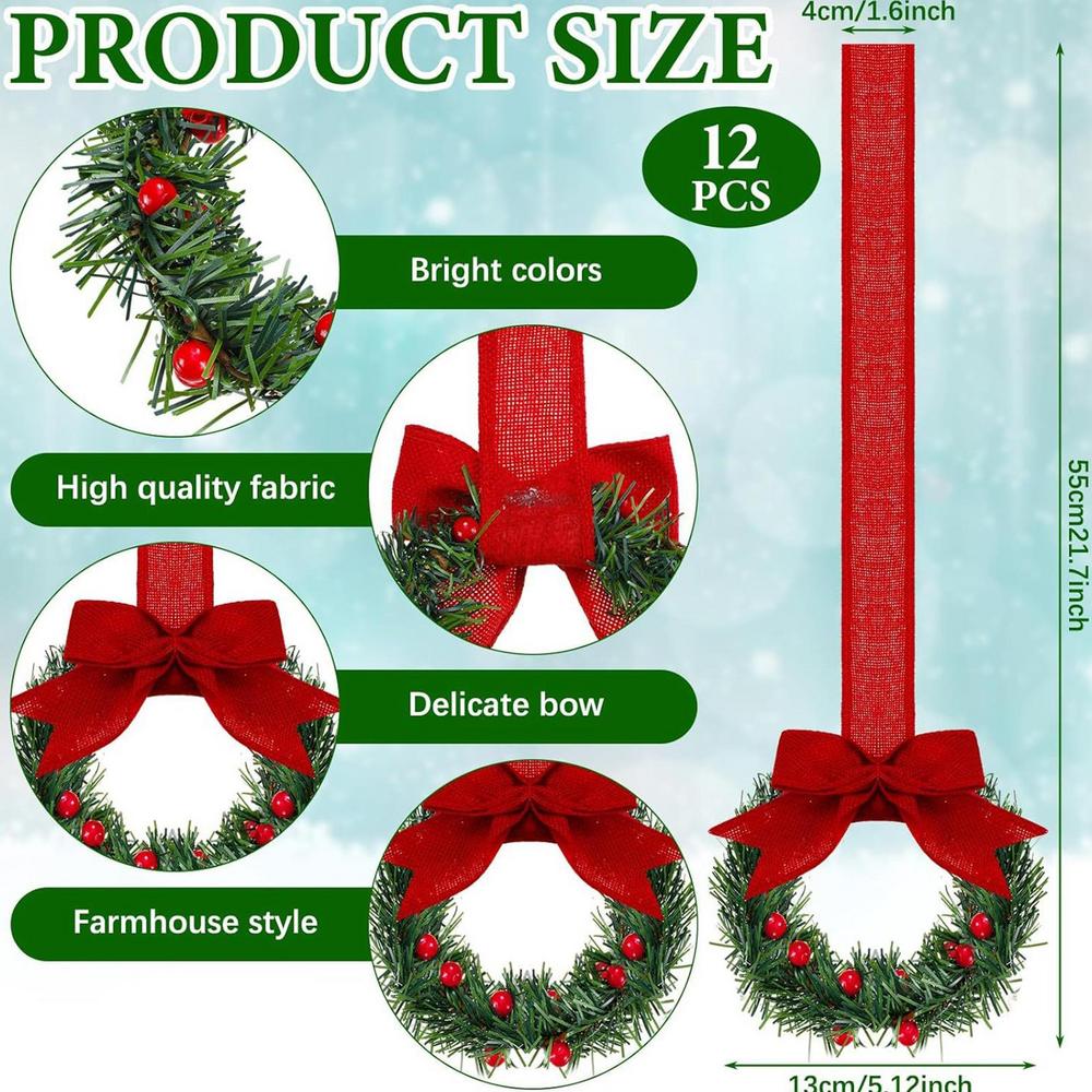 6PCS Christmas Wreath 13CM Mini Artificial Wreath Front Door Sign With Berries & Bows Christmas Wreath Tiny Wreaths for Indoor