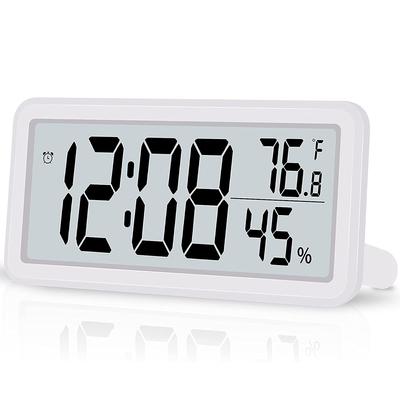 Digital Alarm Clock Desk Clock Battery Operated LCD Electronic Clock Decorations for Bedroom Kitchen Office - White