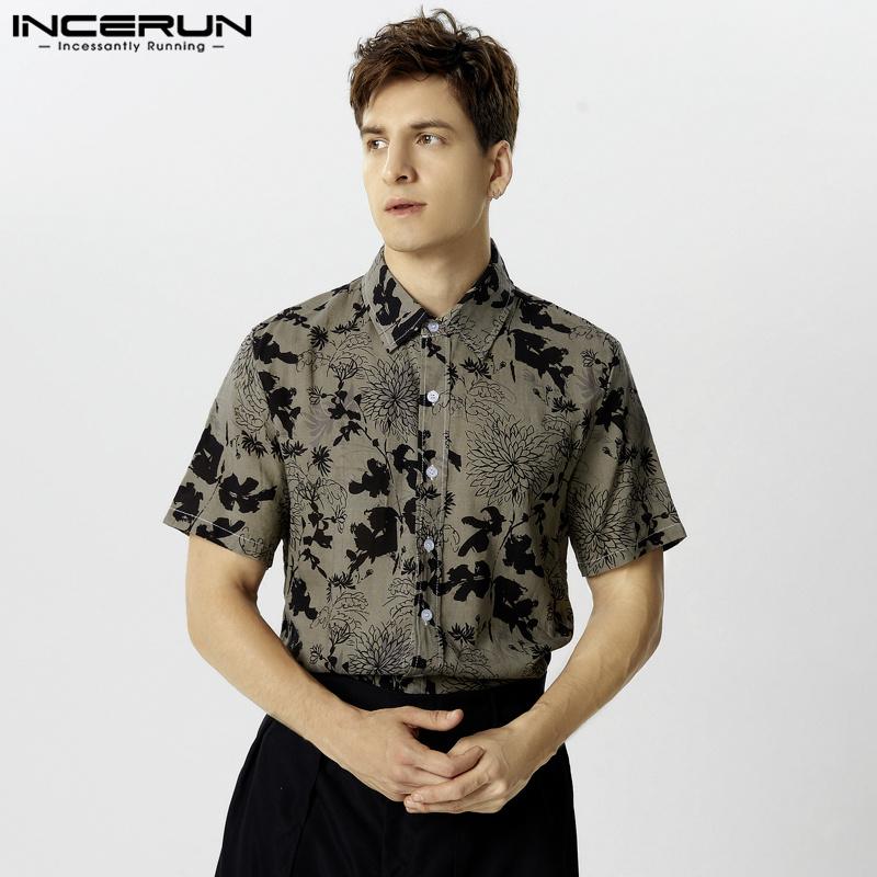 INCERUN Letní vintage pánská trička s krátkým rukávem a potiskem, ležérní volné topy