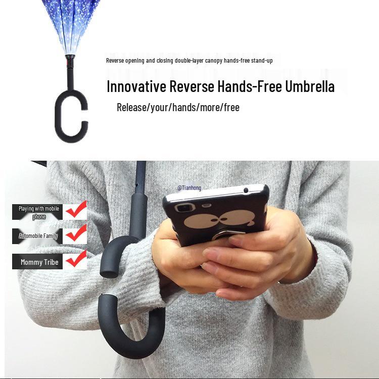 Double-Layer Reverse Umbrella with Standable Handle - Large, Durable, Sun & Rain Protection for Men & Women
