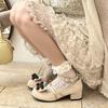 Fashion Vintage Cute Bow French Block Heel Shallow Single Shoes Summer Fashion Round Toe One Strap Versatile Non-Slip Mary Jane Shoes