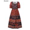ZANZEA Womens Summer Printing Loose Casual Short Sleeve Dress