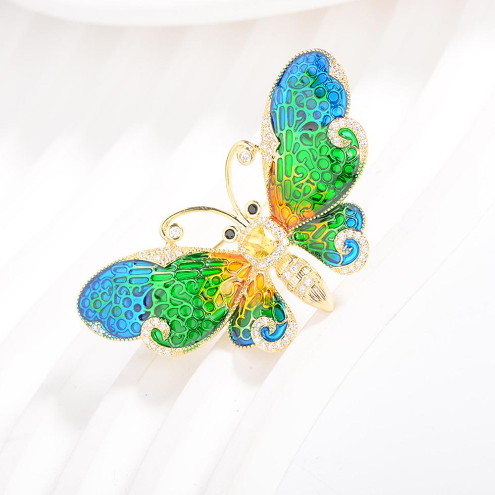 Gold Tone Enamel Butterfly Brooch Pin Crystal Rhinestone Brooches Wedding Gifts