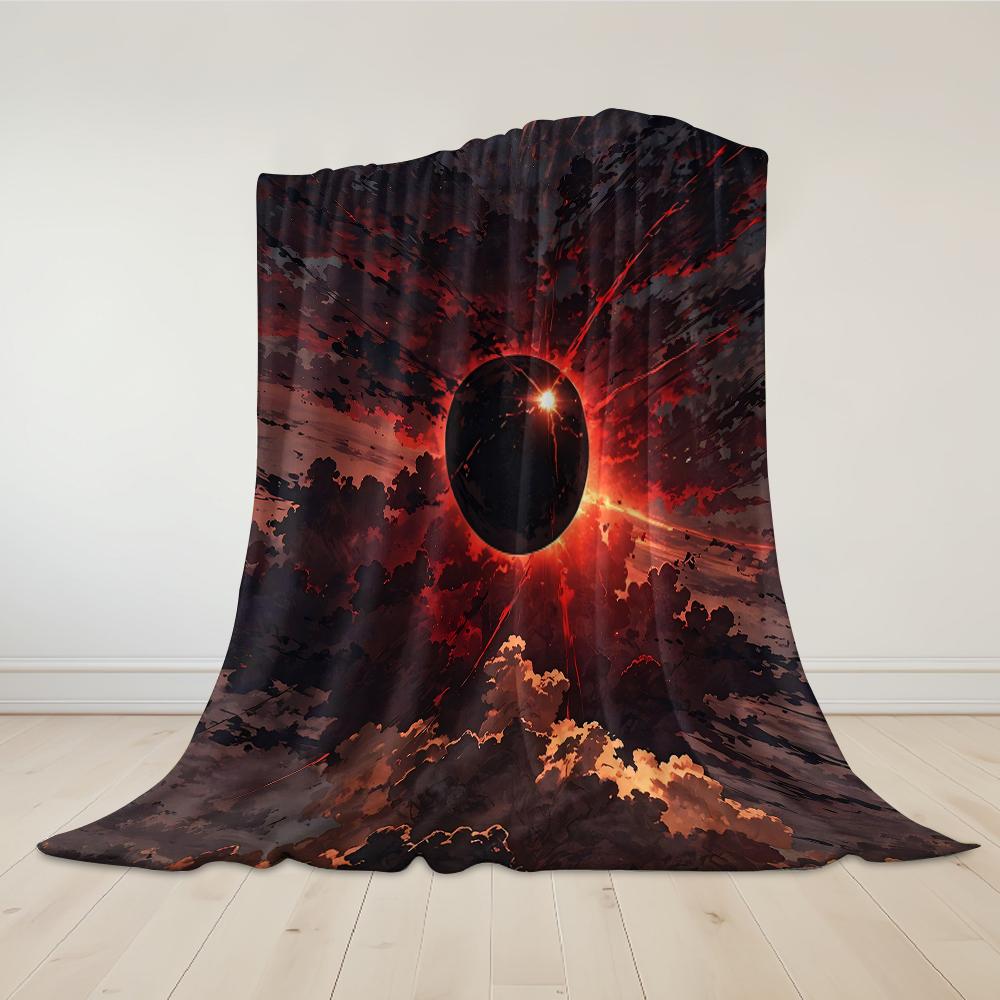 Eclipse In Red Sky Flannel Blanket Warm Soft Halloween Christmas Couch Warm Cozy Decorative Decor Gift for All Season