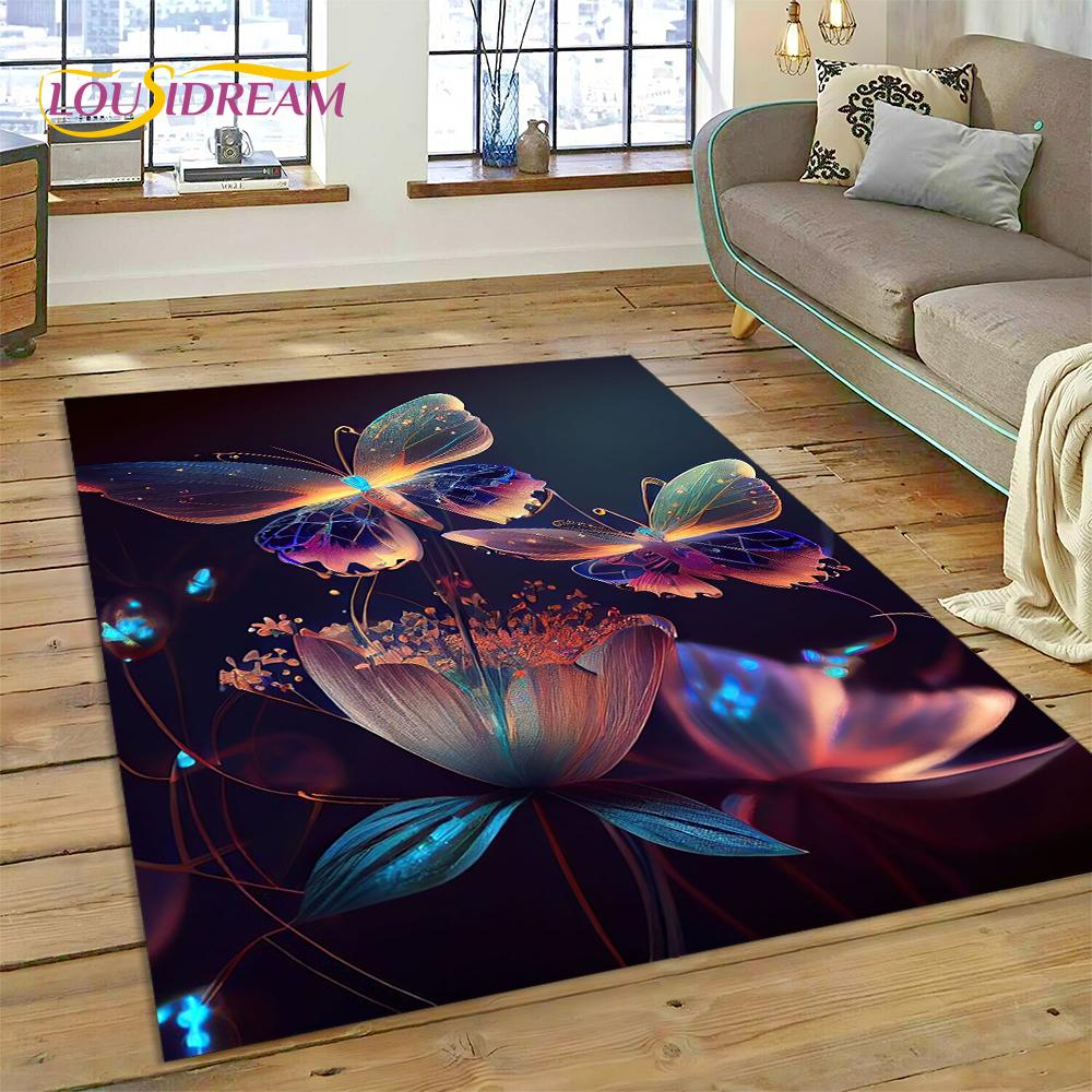 Cartoon Flower Fantasy Butterfly  HD Carpet Rug for Home Living Room Bedroom Sofa Doormat Decor,Kids Area Rug Non-slip Floor Mat