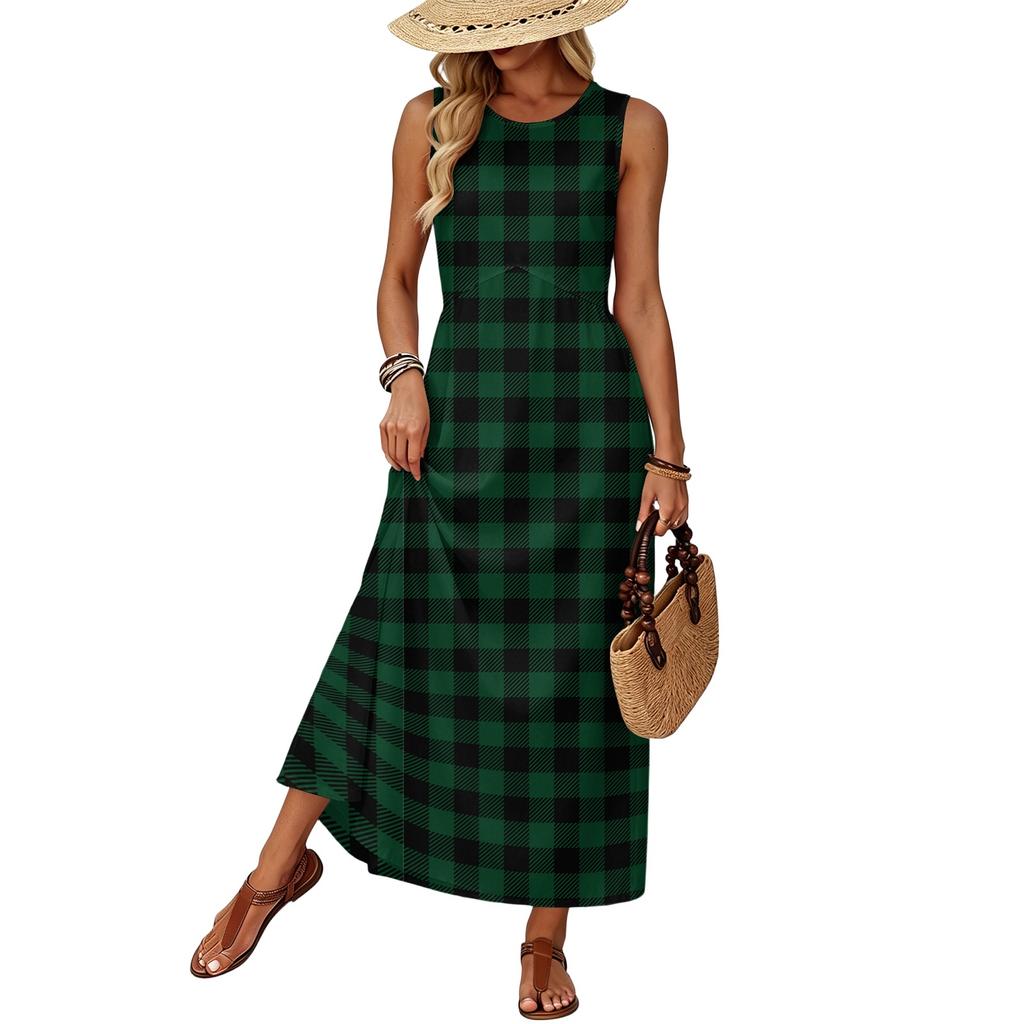 Women Sleeveless Summer Dress Casual Loose Fit Maxi Dress with Pockets Beach Vacation Sundress Lightweight Comfortable