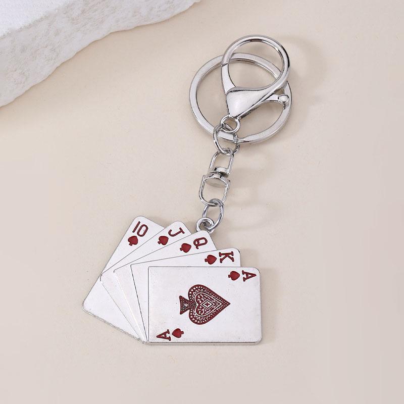 Cross-border Alloy Flat Playing Card Keychain Pendant Keyring Decoration