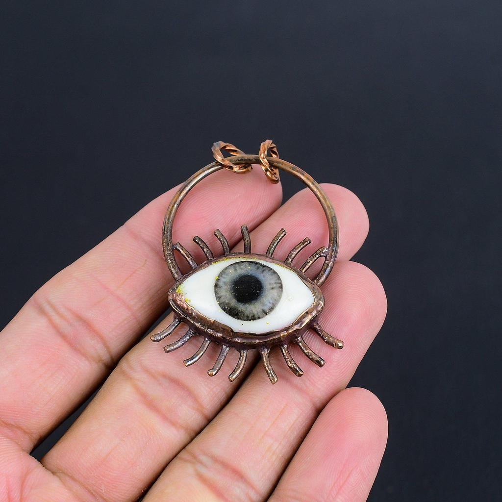 Evil Eye Pendant, Copper Electroformed Gemstone Jewelry, Handmade Pendant, For Mother Day