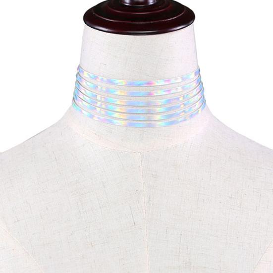 Chic Style Women Multirow 6 Layers Holographic Wide Choker Necklace Club Party