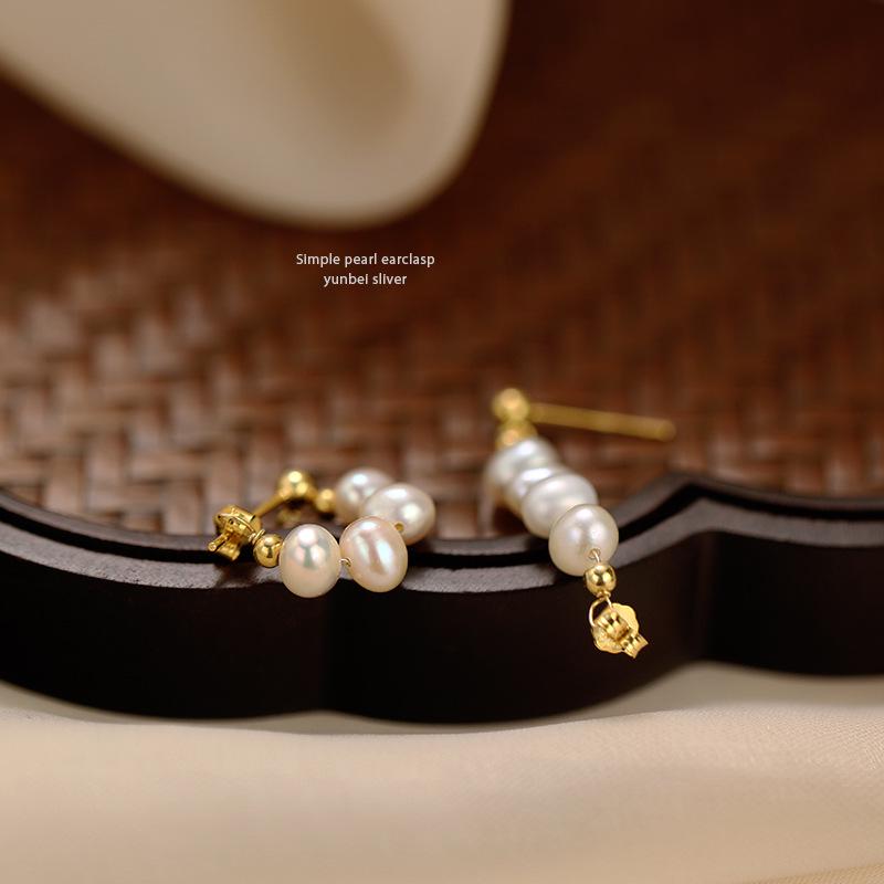 925 Silber Süßwasserperlen Creolen - Französischer & Koreanischer Stil Mode Influencer Ohrstecker