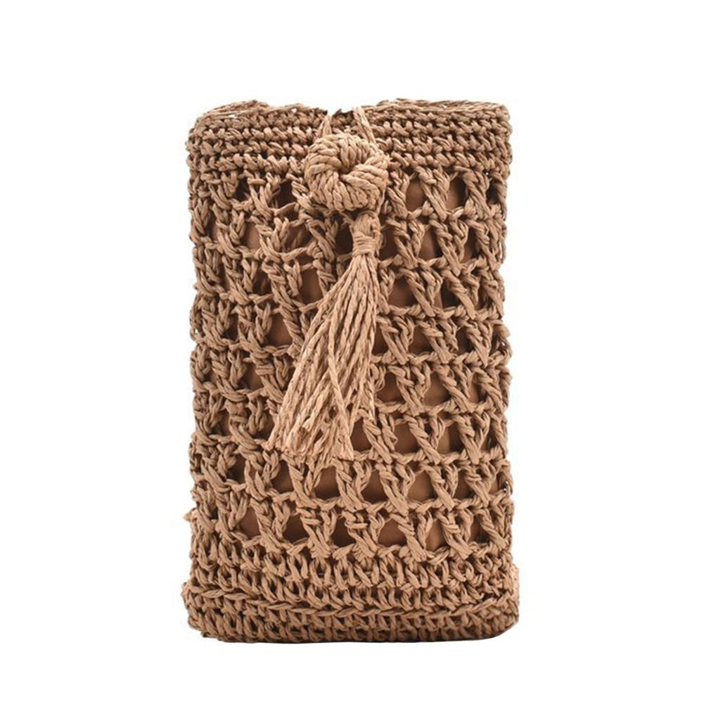 Female Vintage Straw Rope Hand-woven Crossbody Phone Bag Vacation Mini Purse