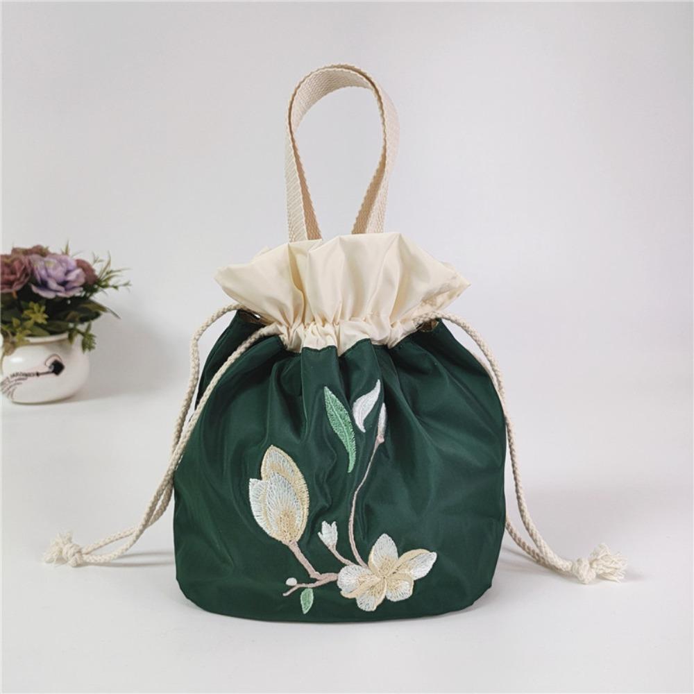 

Retro Traditional Chinese Style Women Hanfu Bags Satin Silk Flower Embroidery Japanese Kimono Packet Cosmetic Handbag зелений