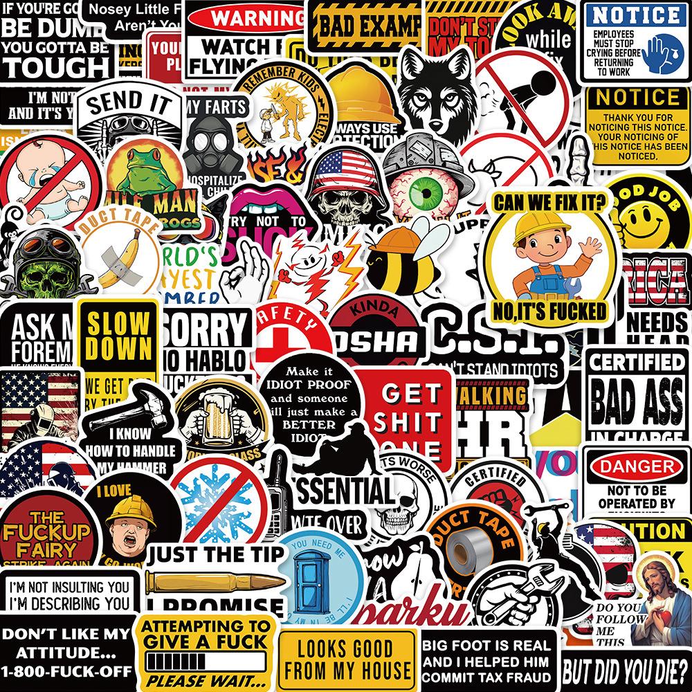 100 Funny Hard Hat Graffiti Stickers Decorate Guitar Notebook Suitcase DIY Waterproof