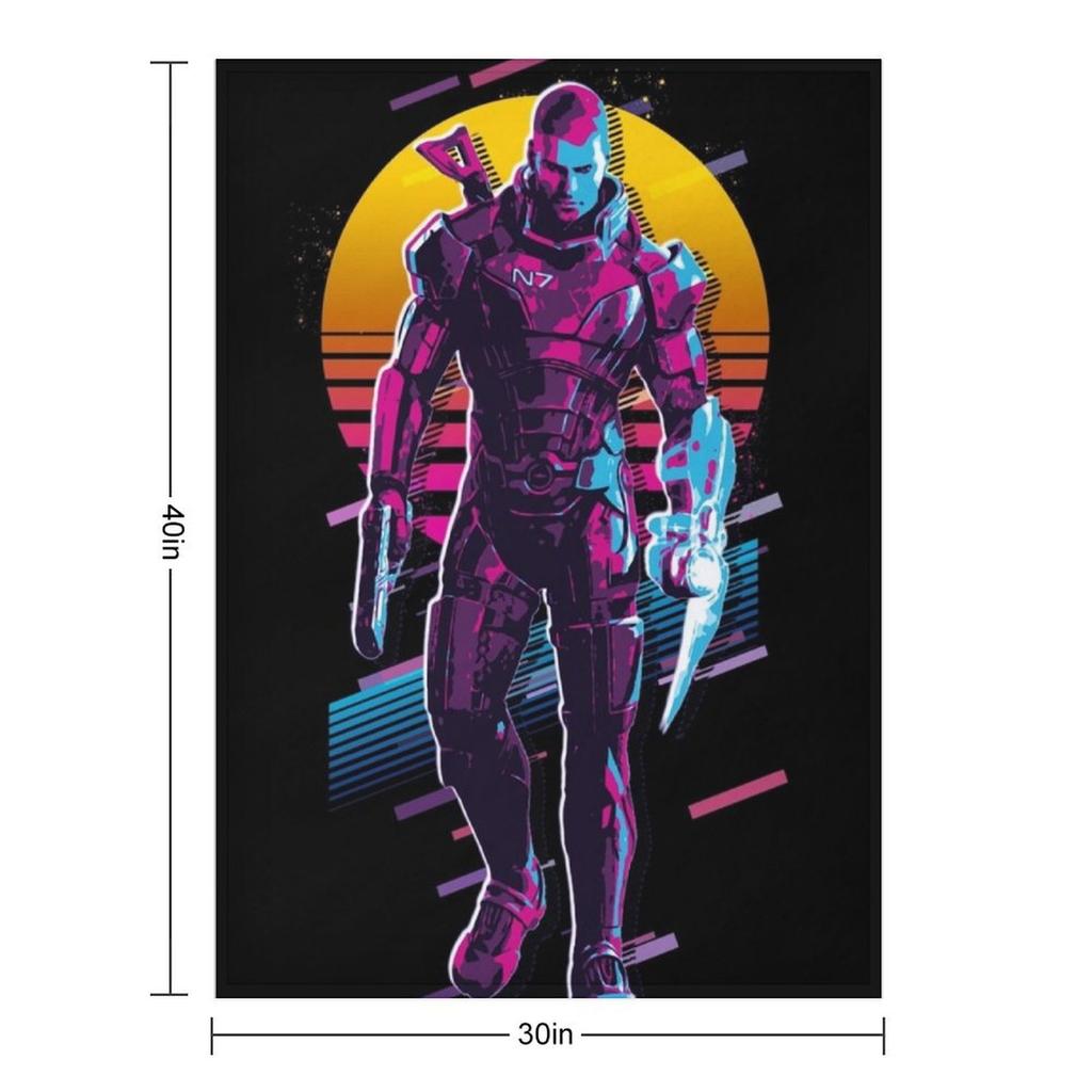 Commander Shepard - Mass Effect *80s Retro* Throw Blanket Summer Softest blankets and throws Hairy Blankets