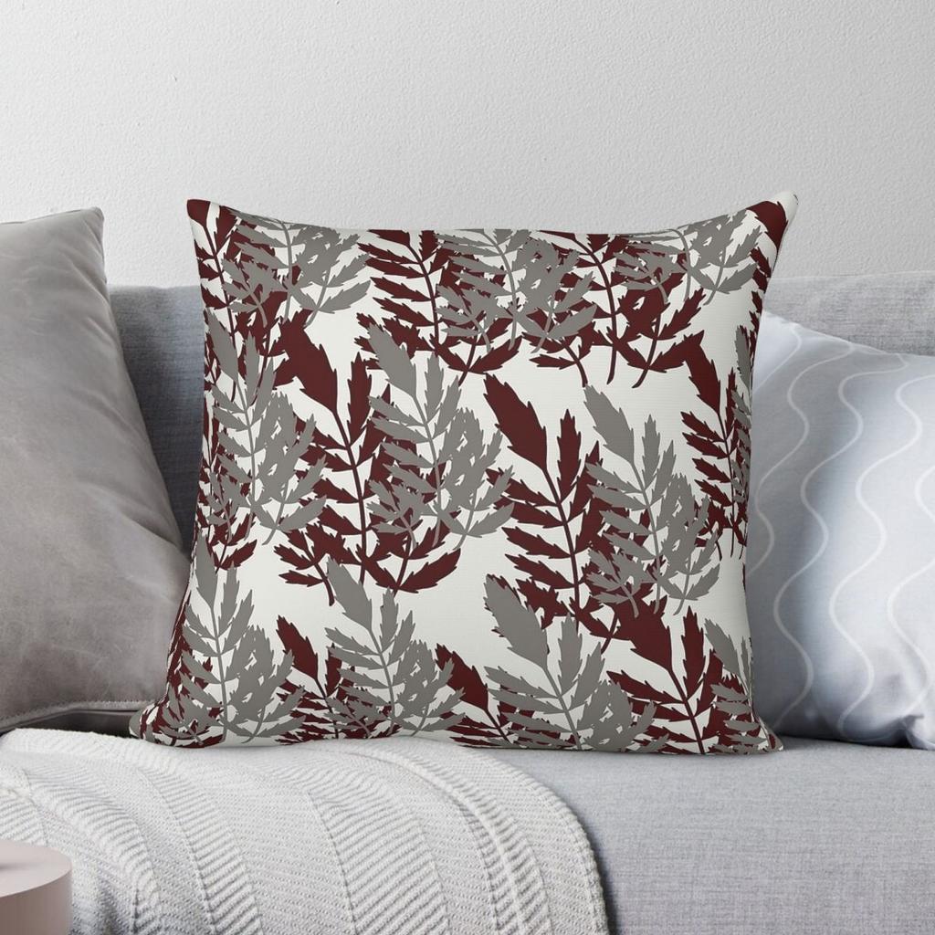 Federa Quadrata Cuscino Pianta Grigio Borgogna Poliestere Lino Velluto Fantasia Zip Decorativa Federa Cuscino da Lancio Copertura per Seduta Divano Vendita all'Ingrosso x