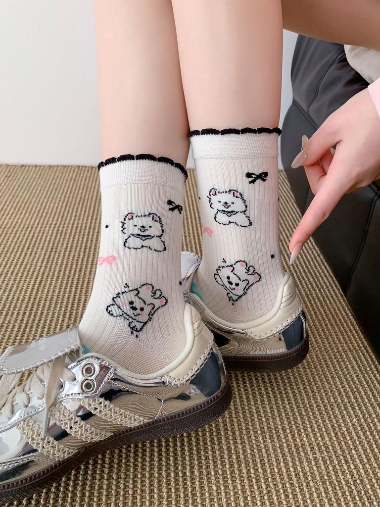Korean Cute Mid-Leg Socks Versatile Casual Socks Cotton Cute Cartoon Pile Socks