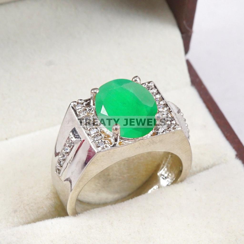 Emerald Oval Cut Gemstone With 925 Sterling Silver Ring For Men's #B41 JL375671302823