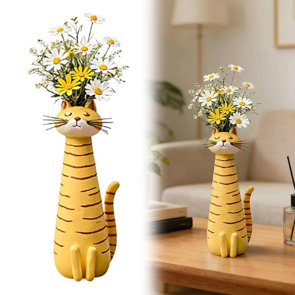 Handcrafted Quirky Cat Vase Creative Ornament Whimsical Resin Cat Flower Vase Aesthetic Table Decor for Flowers/Accessories