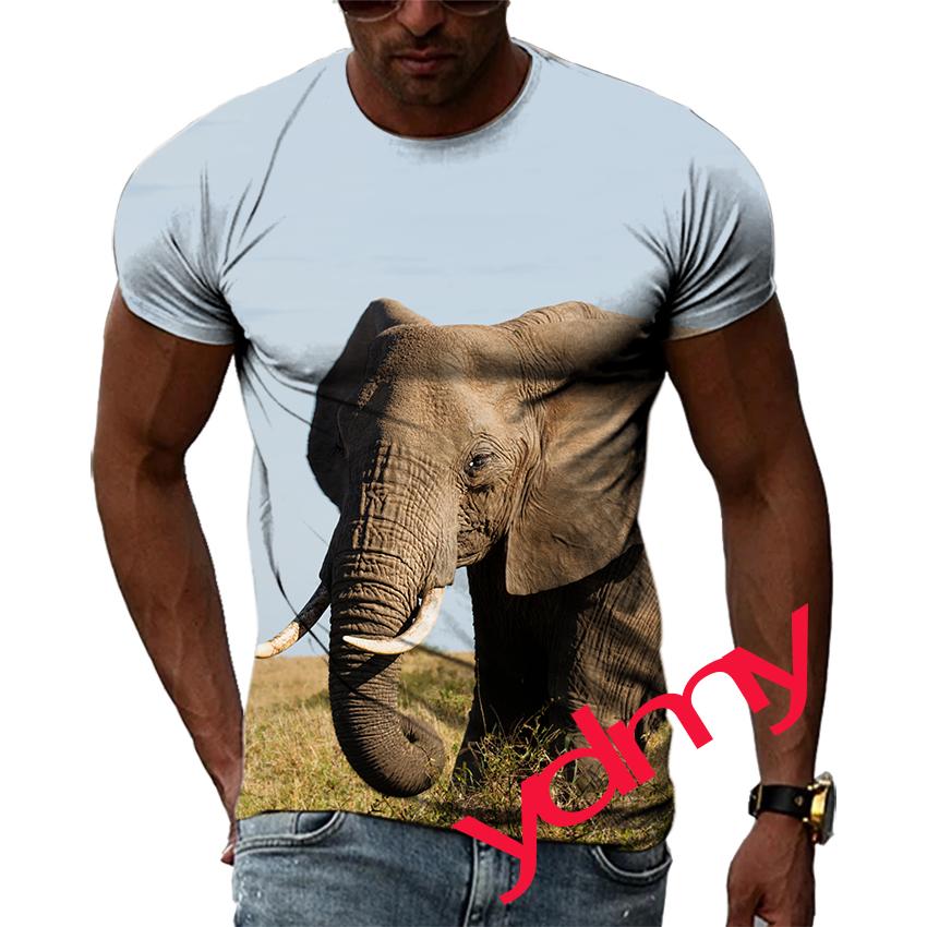 Tide Móda Letní Obrázek slona Pánské tričko Neformální Potisk Trička Hip Hop Osobnost Kulatý výstřih Krátký rukáv Rychleschnoucí