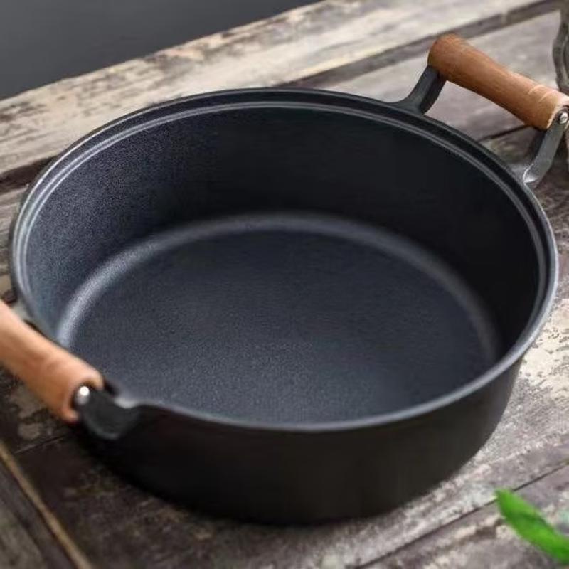 UOSU Deep Cast Iron Frying Pan with Beechwood Handle and Glass Lid