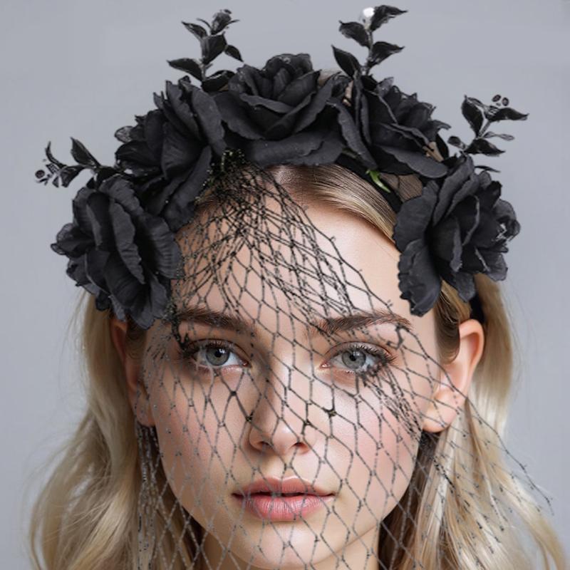 Halloween Hair Accessories Dark Style Veil Halloween Costumes Headdress Cosplay Crown Party Headband Holiday Accessories Black/Red