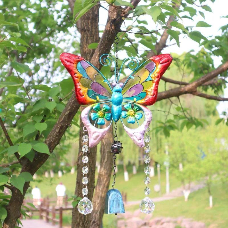 Schmetterling Windspiel Ornament Zuhause Pastoraler Stil Bunt Bedruckter Schmetterling Doppelschicht Kristallkugel Glocke Ornament