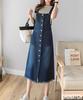 Chunachi Denim Overalls Dress American Plus Sky Plus Denim All Loose Overall Skirt Skirt, Below-the-Knee, Button-Front, Women's, Stylish, Dress-Up,