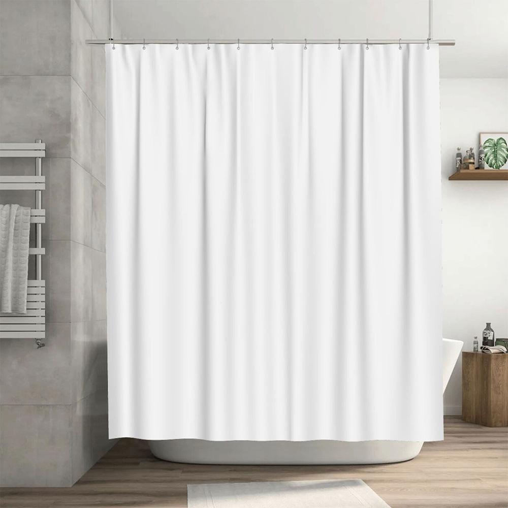 White Plush Shower Curtain with Silver Hooks Waterproof Bath Rug Mat for Bathroom Decor Size Customization Available (S/M/L/XL)