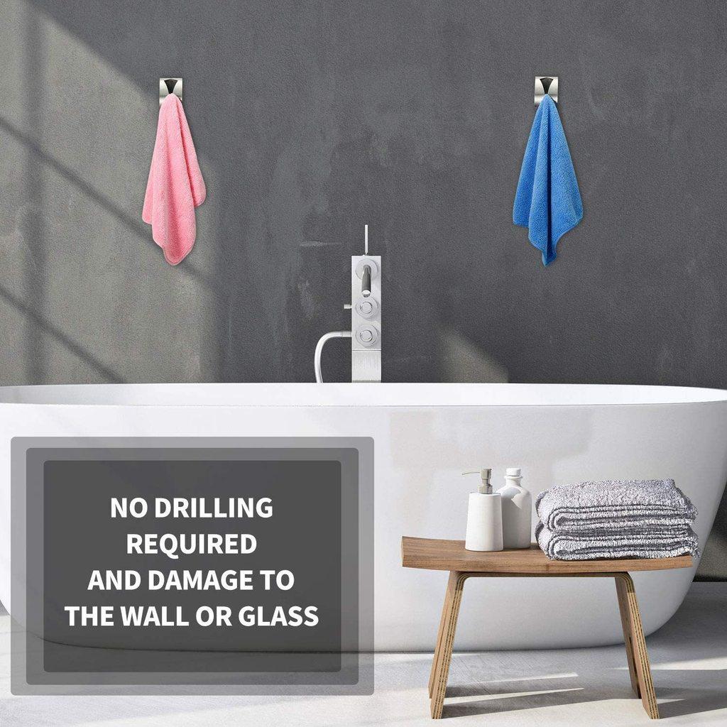 Modern Stainless Steel Towel Hook With Adhesive Mount For Bathroom And Kitchen Storage