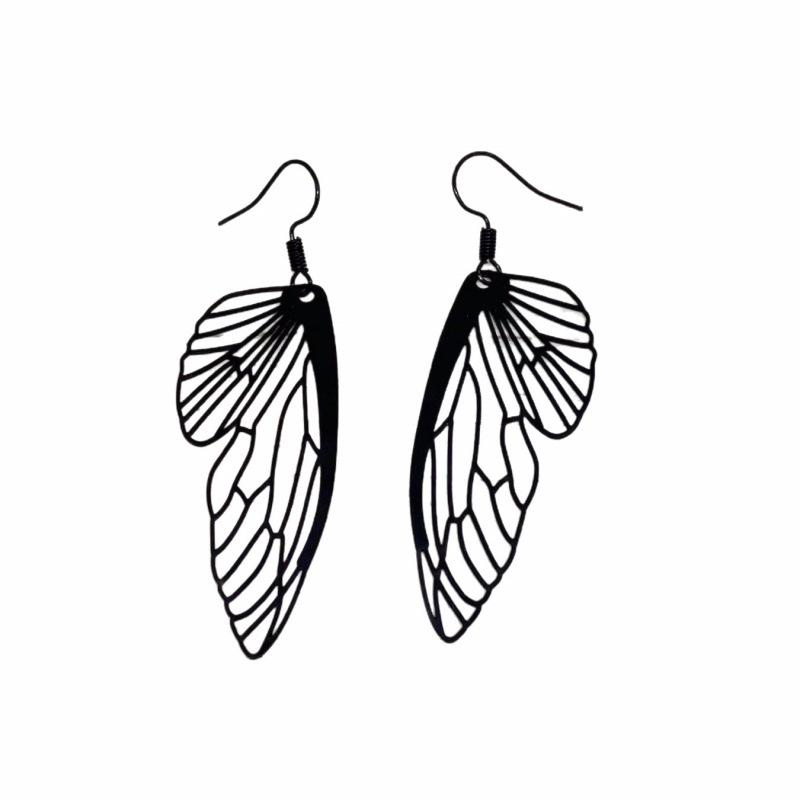 Gothic Black Butterfly Wing Earrings - Fantasy Magic Fashion