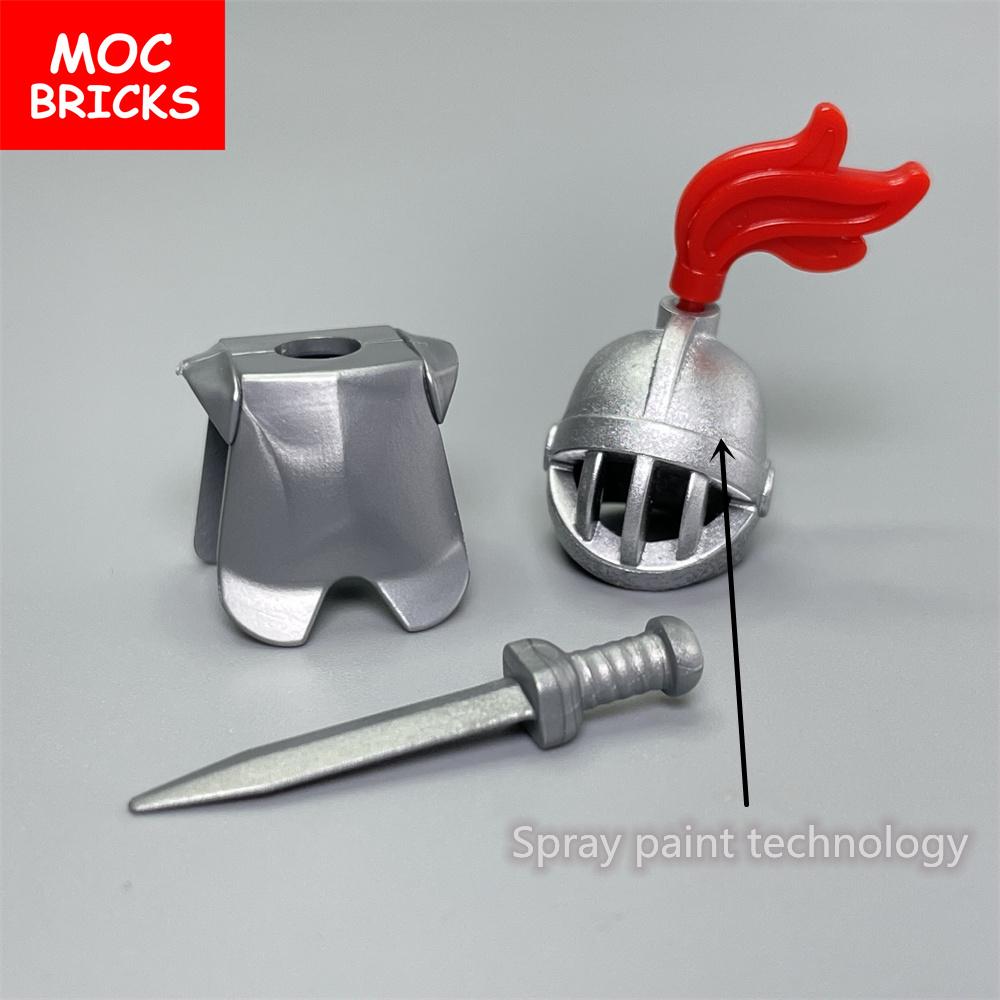 MOC Blocks Medieval Knights Rome Armour sword Soldiers Weapons Helmet Action Figure Learning Accessories Construction Block Toy