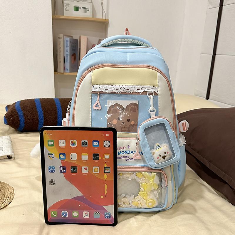 Color Block Student Schoolbag Children's Large Capacity Backpacks with Coin Purse