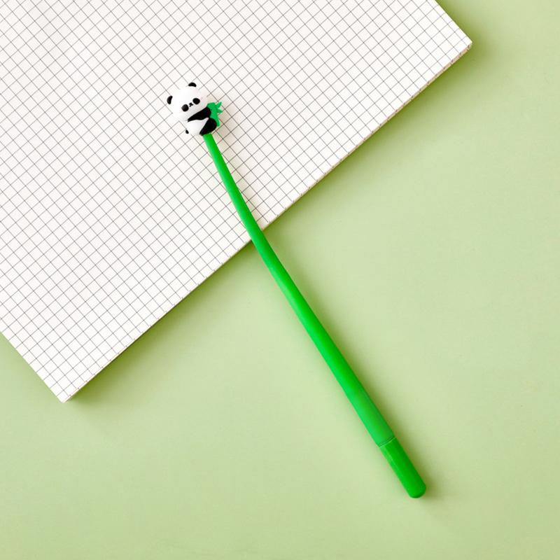 Roztomilé gelové pero ve tvaru pandy Bambusové otočné podpisové pero Kreslené silikonové 0,5 mm Černé psací pero Studentské papírnictví Dárky