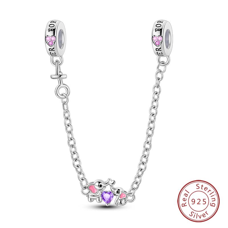 Real 925 Silver Stars & Moon Sunflower Safety Chains Spacer Beads Charms Fit Qikaola 925 Bracelets DIY Jewelry